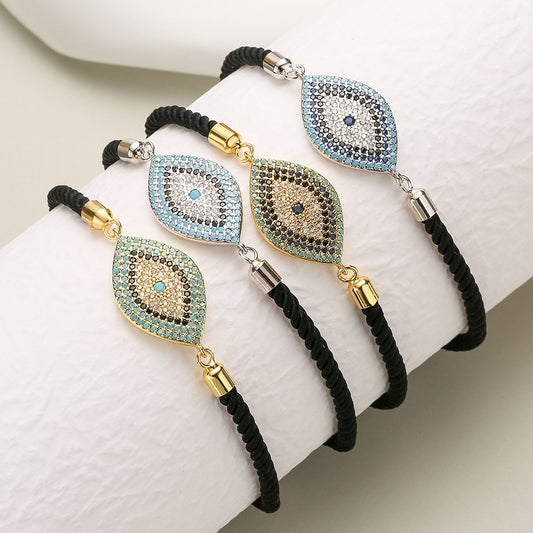 Pulsera de Ojo Turco Geométrico para Mujer en Cobre con Baño de Oro Real e Incrustaciones de Circones