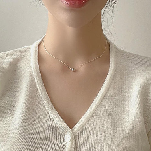 Minimalist Round Bead Pendant Necklace in 925 Sterling Silver with Polished Finish