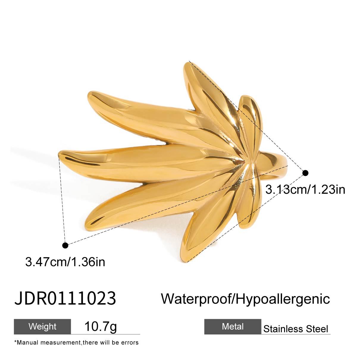 Anello da donna minimalista con foglia d'acero geometrica placcato in acciaio inossidabile