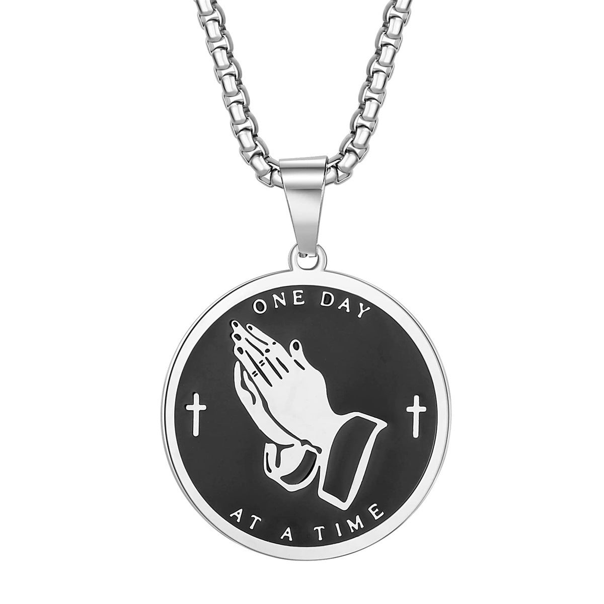 Minimalist Round Pendant Necklace in Stainless Steel with Titanium Steel Charm and Electroplated Finish for Men and Women