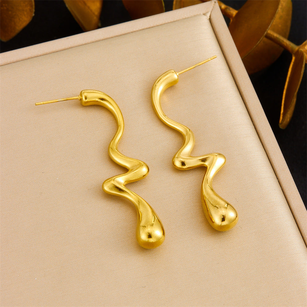 Vintage Gold Plated Heart Teardrop Stainless Steel Necklace and Earring Set with Turquoise and Pearl on Snake Chain for Women