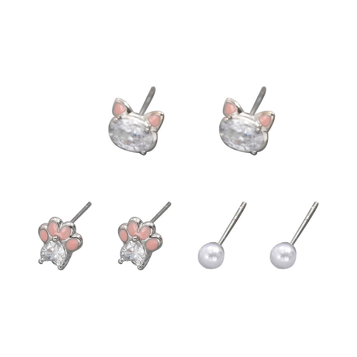 Orecchini con zirconi a forma di gatto, set da donna in rame con perni in acciaio inossidabile, design animale minimalista