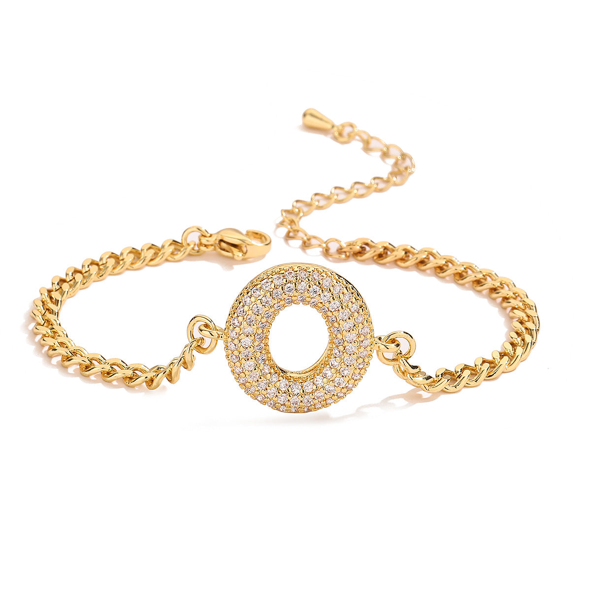 Minimalist Hip-hop 18K Gold Plated Letter Cubic Zirconia Bracelet for Women