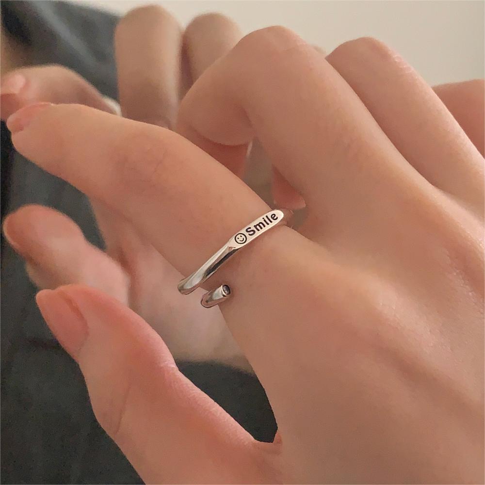 Minimalist Sweet 925 Sterling Silver Heart Geometric Smile Ring for Women