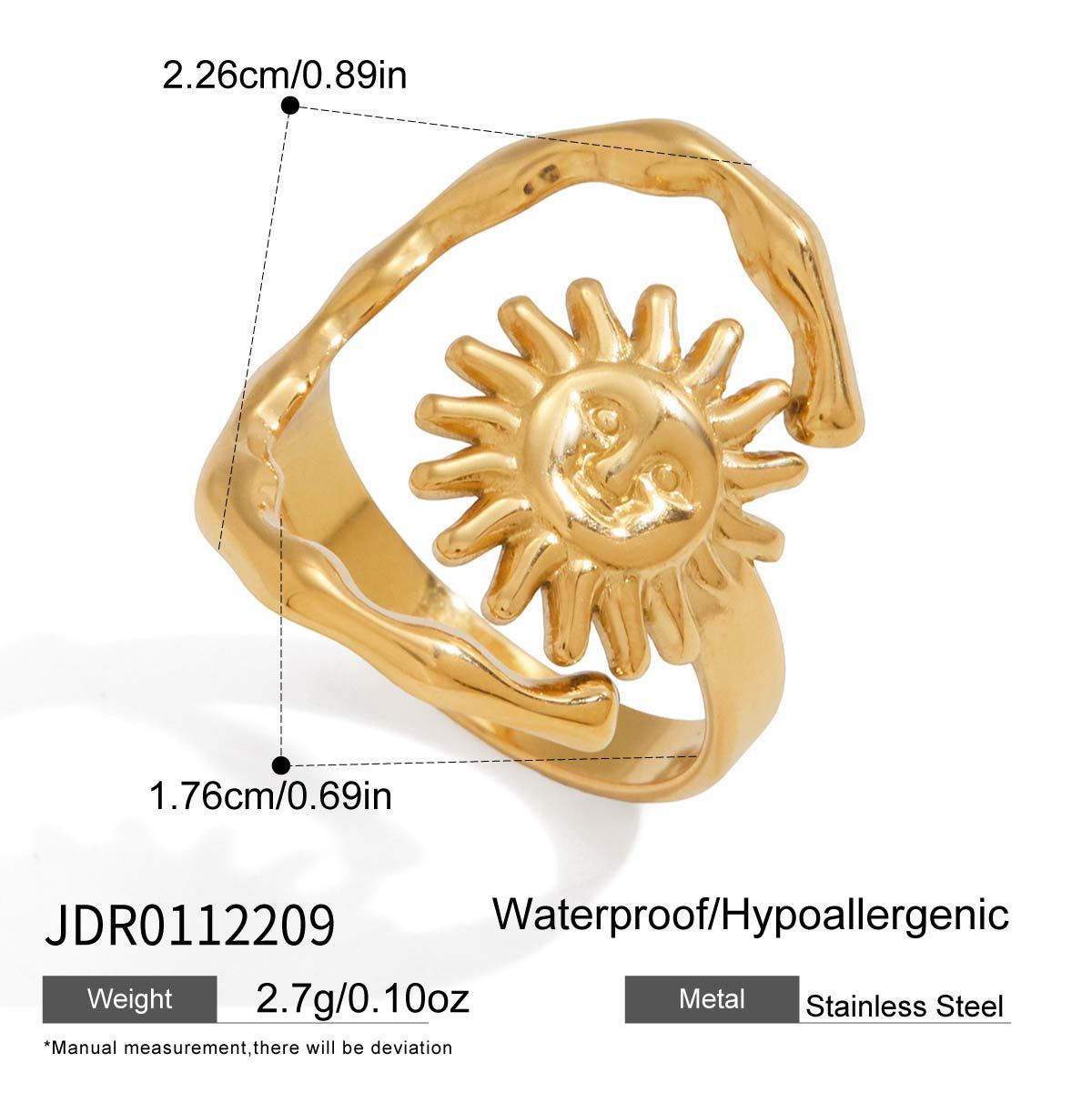 18K Gold Plated Geometric Sun Stainless Steel Ring for Women