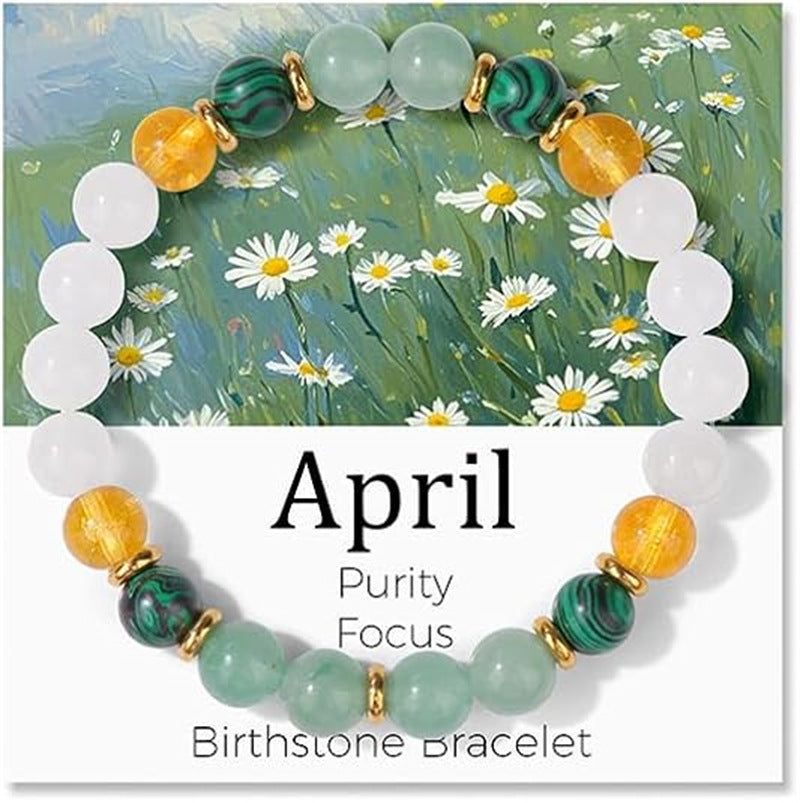 Sweet Natural Gemstone Beaded Stretch Bracelet for Women with Month Card
