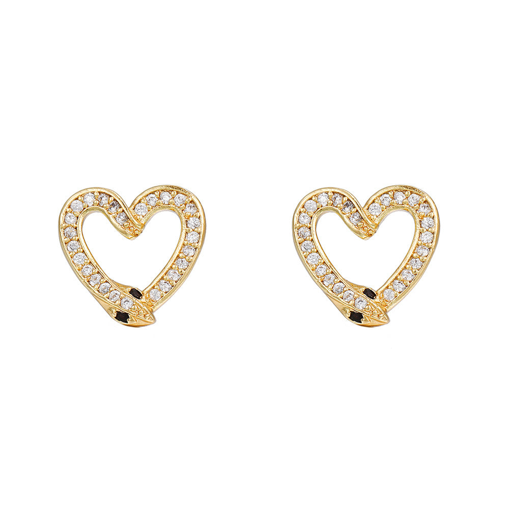 Minimalist Elegant Gold Plated Brass Heart Earrings with Micro-Inlaid Cubic Zirconia
