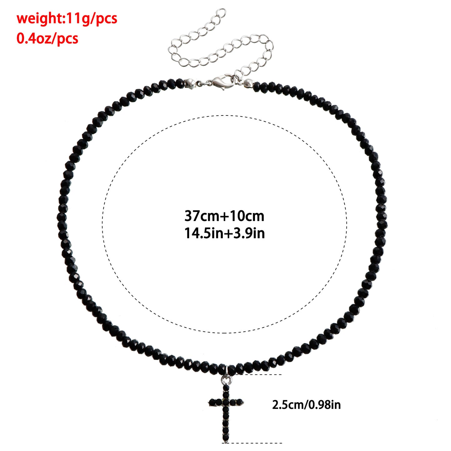 Minimalist Cross Pendant Necklace with Black Crystal Beads on Choker Chain for Women
