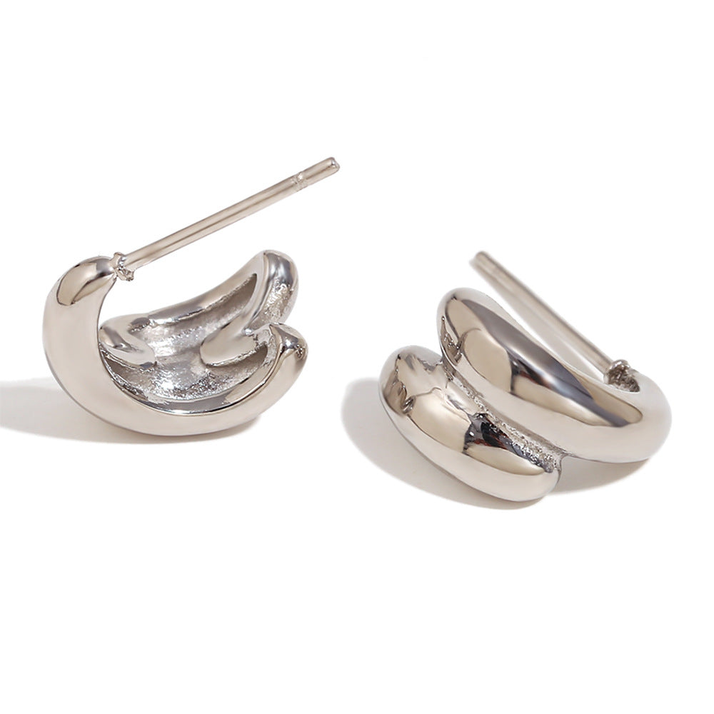 Minimalist Geometric Stainless Steel Ear Rings with 18K Gold Plating Dual-Tone Double-Layer Design