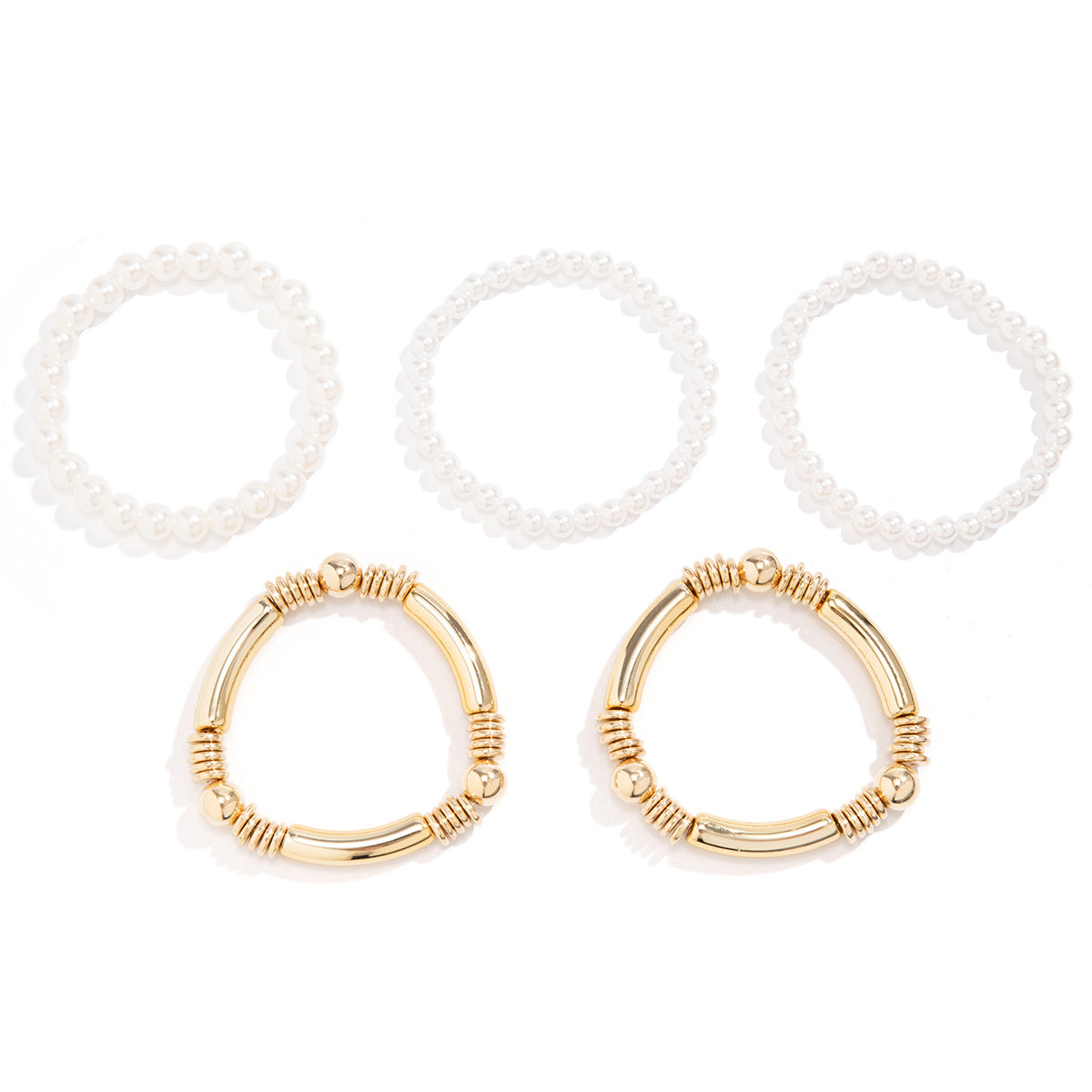 Set di braccialetti impilabili in stile cyberpunk con placcatura geometrica e perle imitate da donna