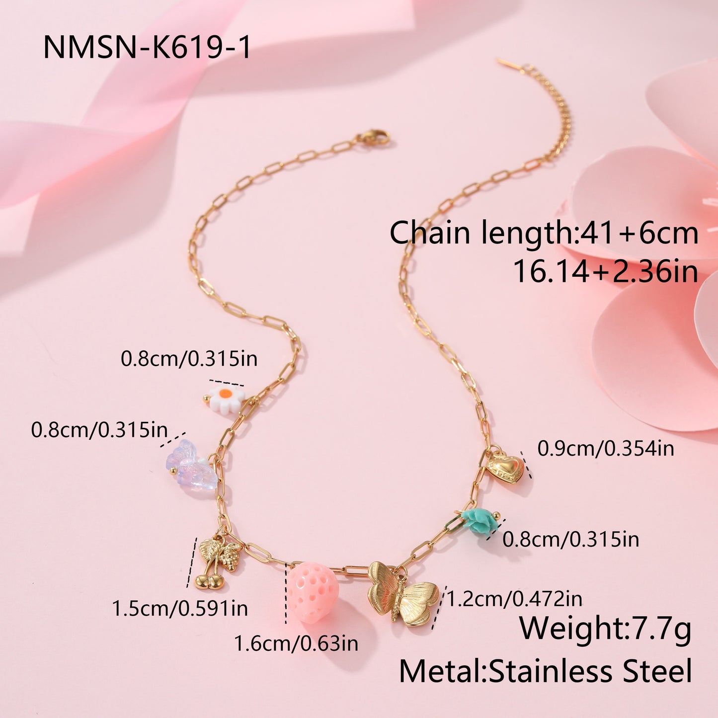 Collana con Pendente in Acciaio Inossidabile a Forma di Frutta alla Moda con Finitura Placcata per Donne, Catena con Ciondolo a Limone, Fragola e Uva