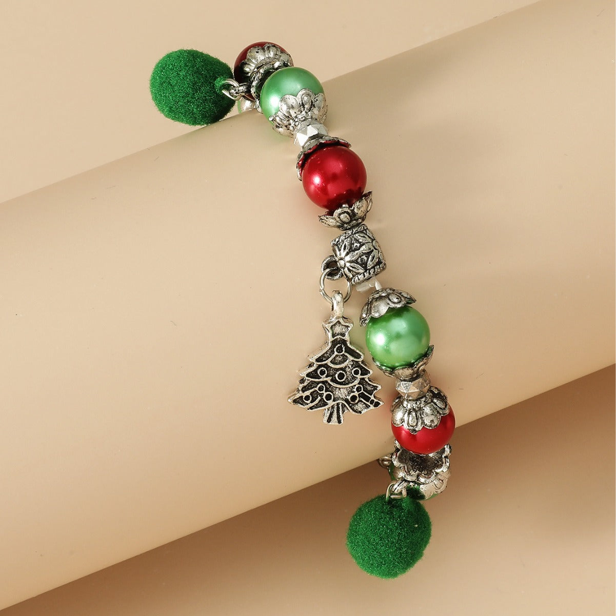 Braccialetto INS con ciondoli a forma di albero di Natale, pupazzo di neve e cuore per donna, con perline in lega e design festivo