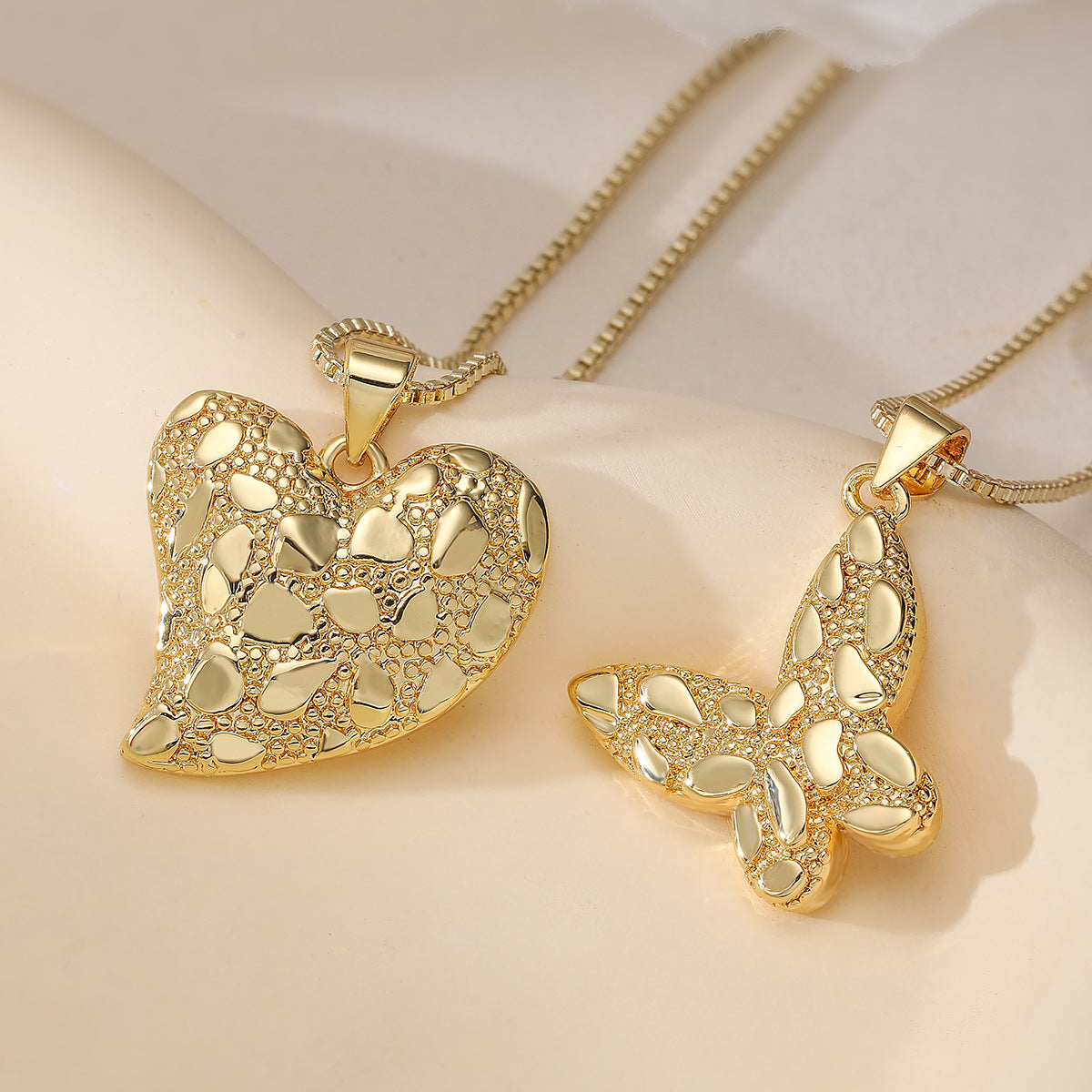 Minimalist 18K Gold Plated Brass Heart Butterfly Geometric Pendant Necklace for Women