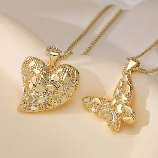Minimalist 18K Gold Plated Brass Heart Butterfly Geometric Pendant Necklace for Women