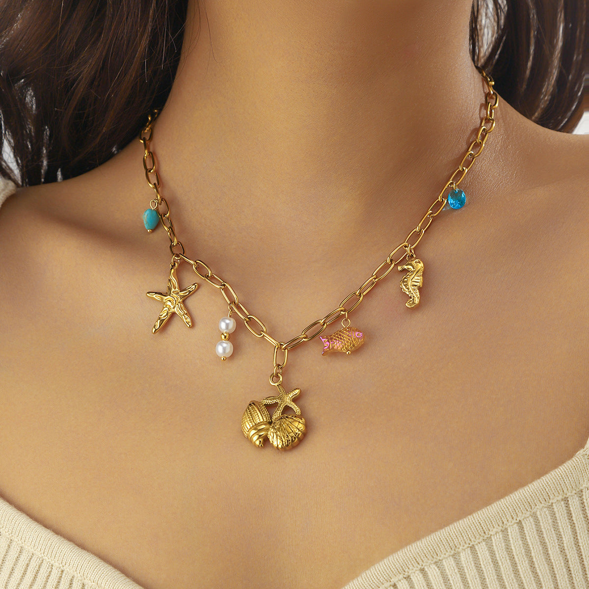 Spiral Oval Heart Butterfly Floral Stainless Steel Plated Pendant Necklace for Women