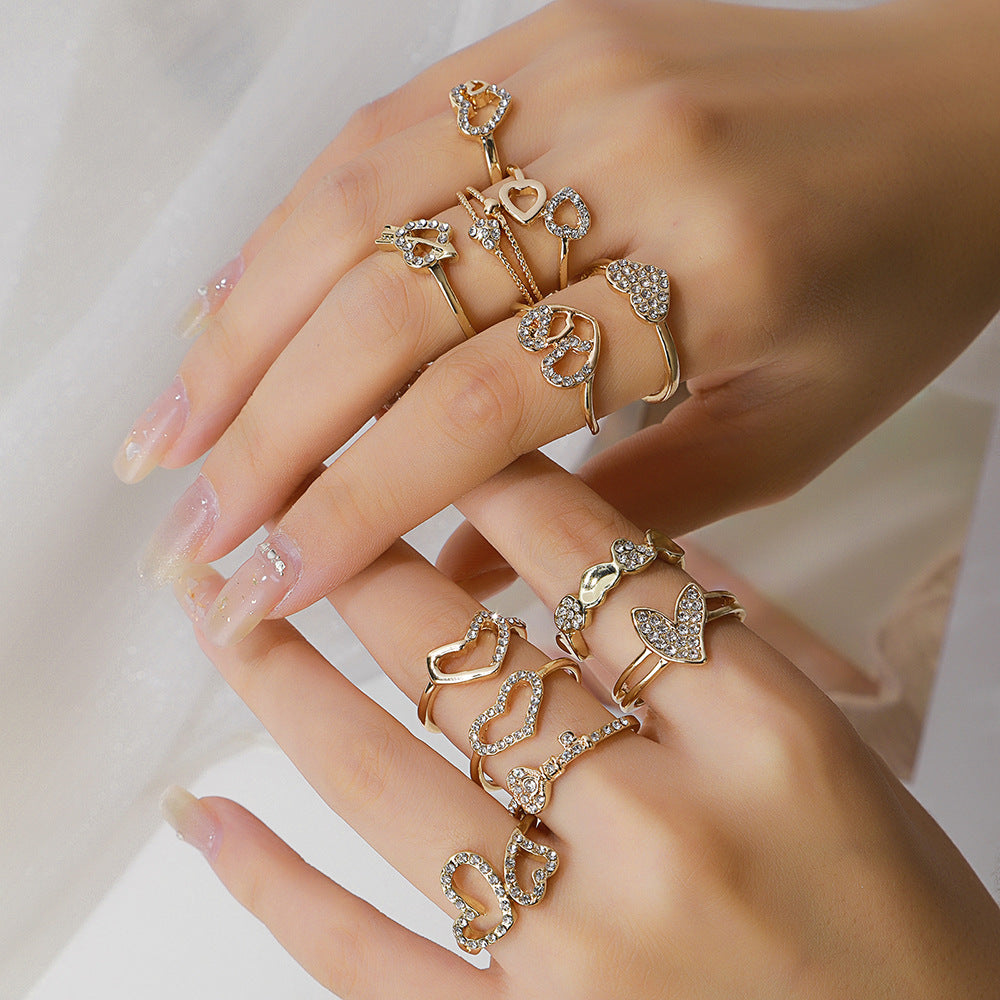 Geometric Alloy Plated Ring Set with Rhinestone and Pearl Floral Design for Women