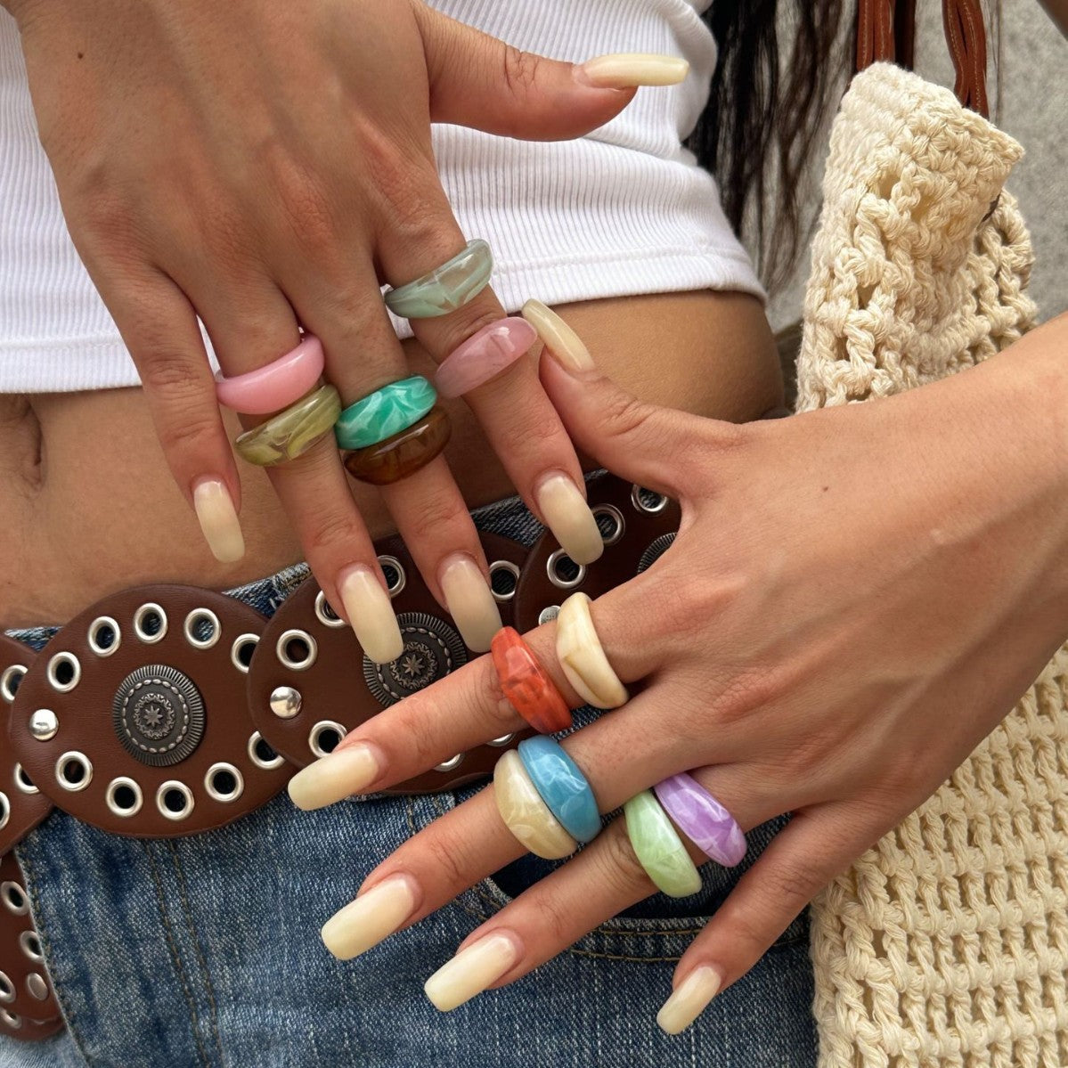 Vintage Casual Geometric Drip Oil Acrylic Ring