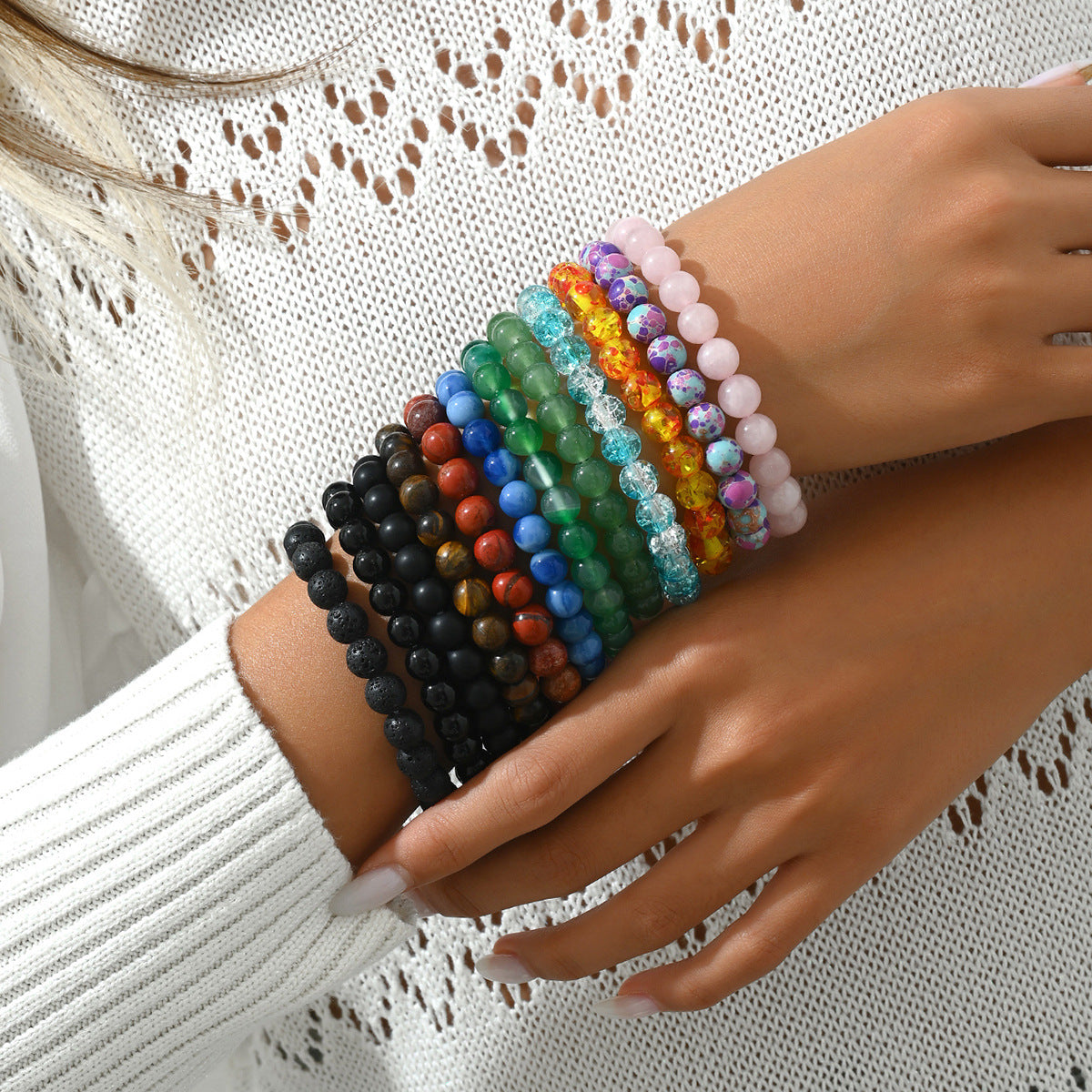 Juego de pulseras de cuentas geométricas minimalistas para mujer hechas a mano con piedra natural, joyería ajustable para la muñeca