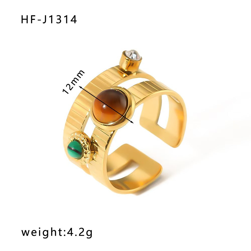 Vintage Minimalist Stainless Steel Drip-Shaped Geometric Ring with 18K Vacuum Plating for Women