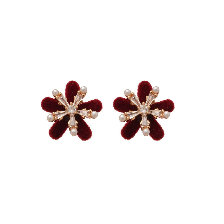 Elegantes Pendientes de Perlas Florales con Incrustaciones de Circonita en Acero Inoxidable para Mujer