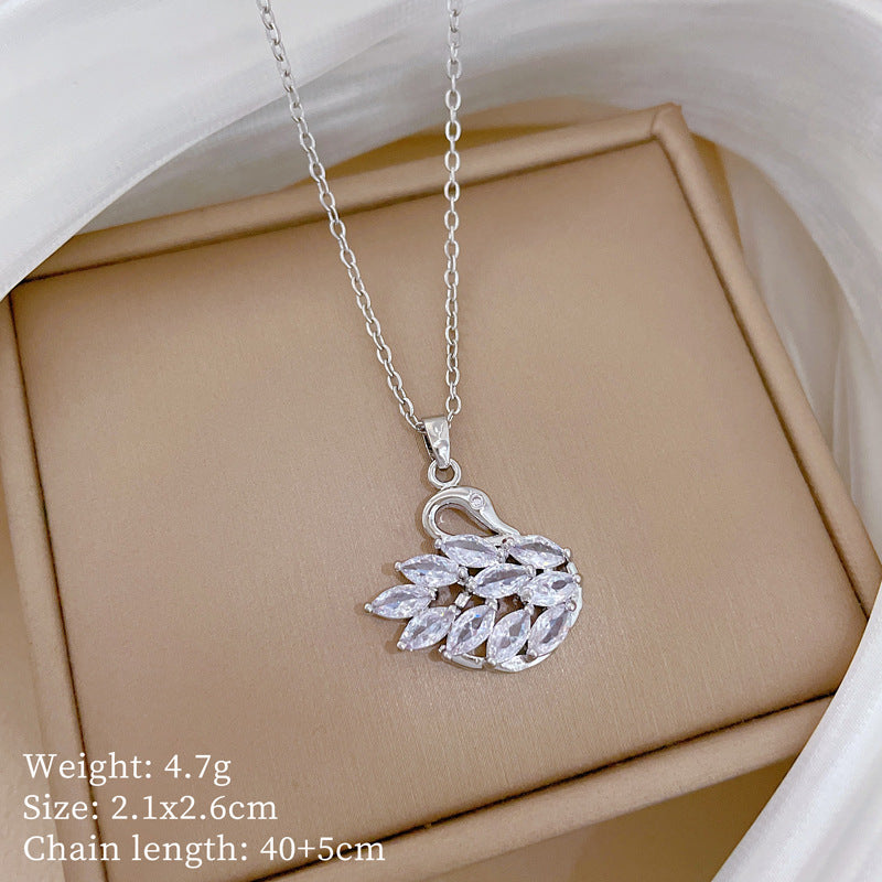 Sweet Minimalist Cross Micro-Inlaid Cubic Zirconia Brass Pendant Titanium Steel Necklace for Unisex