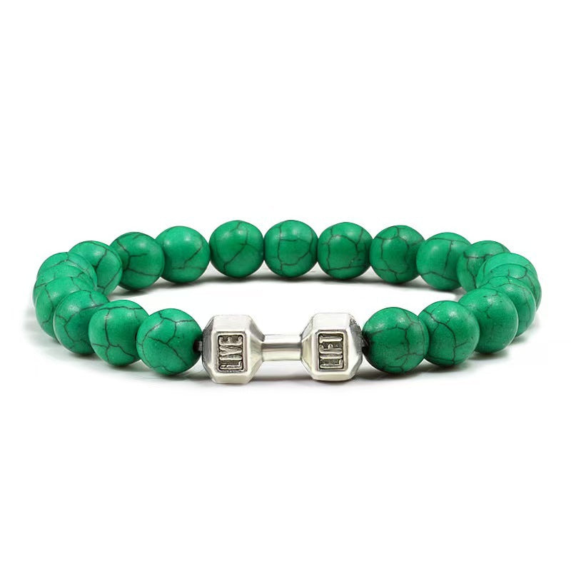 Fashion Matte Plated Alloy Beaded Bracelet Unisex Elastic Yoga Energy Bangle