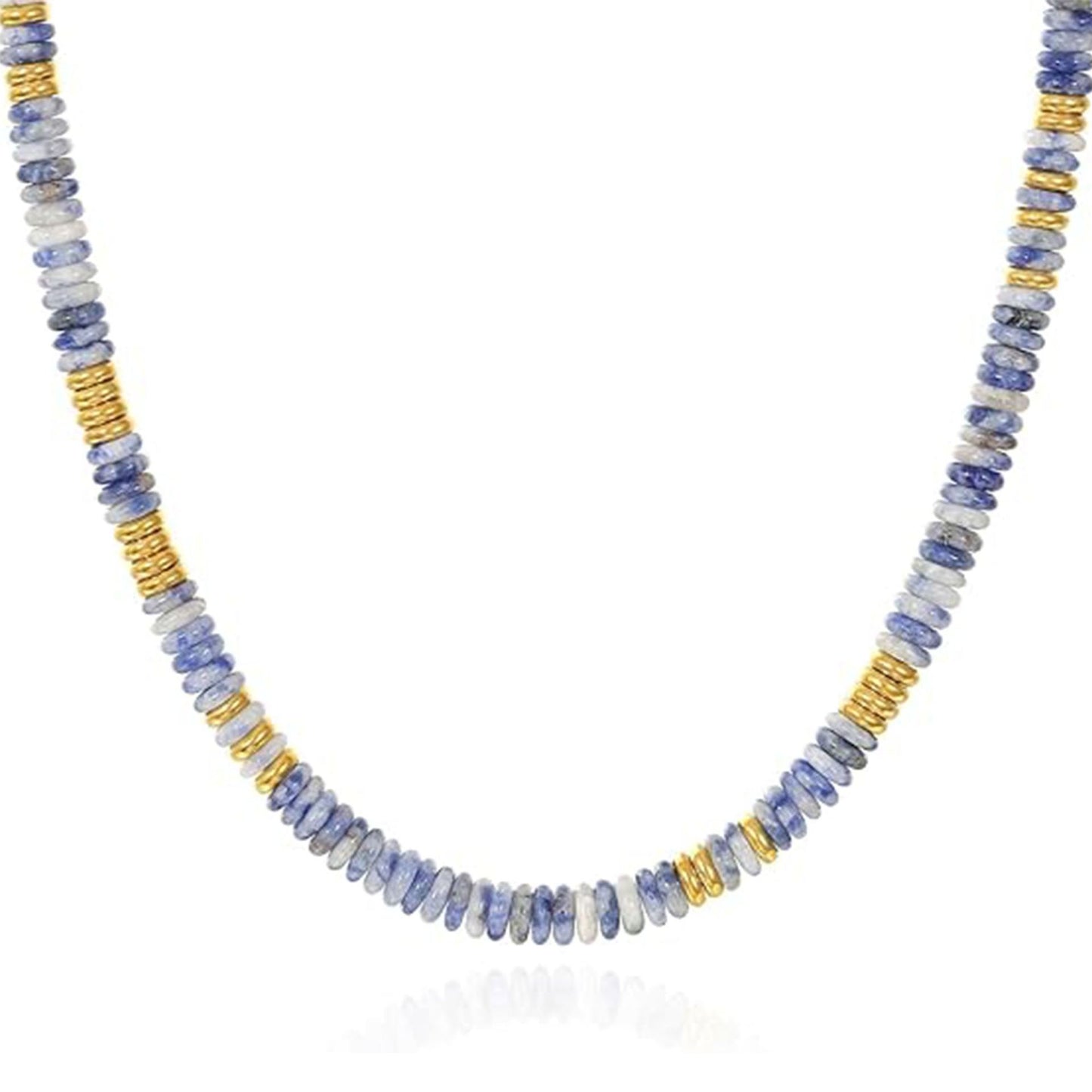 Bohemian Luxury Round Natural Stone Beaded Stainless Steel Necklace for Women