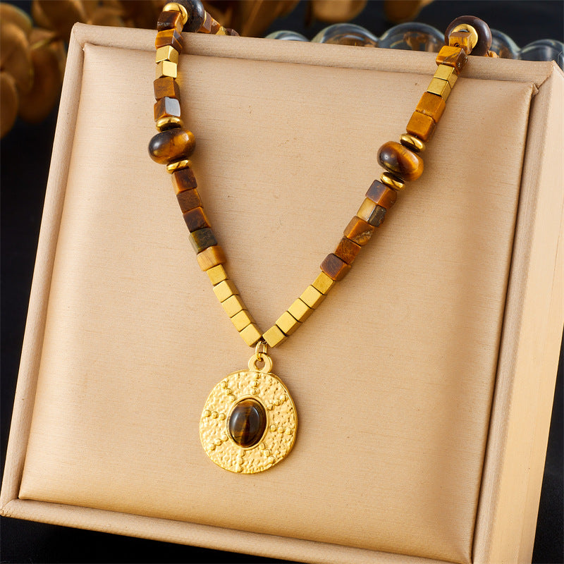 Vintage Geometric Square Round Heart Stainless Steel Plated Pendant Necklace for Women