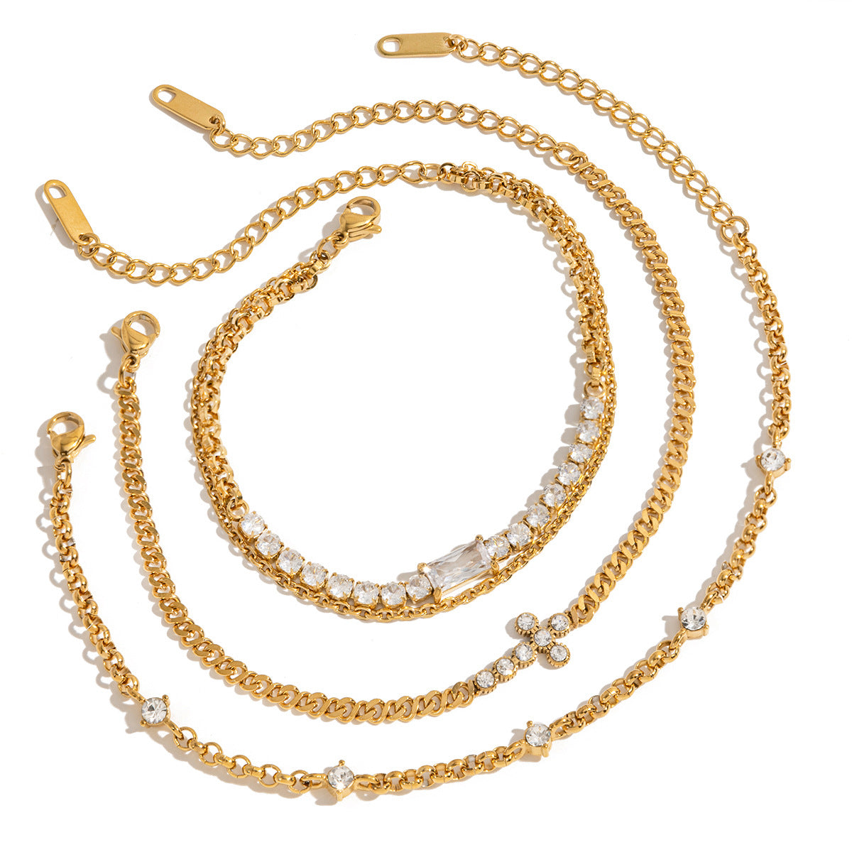 Bracciale Minimalista Geometrico in Acciaio al Titanio con Intarsio di Strass per Donna, Accessorio Moda in Acciaio Inossidabile Placcato