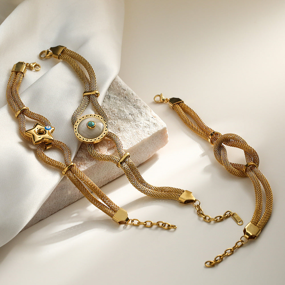 Bracciale Geometrico in Acciaio al Titanio Placcato per Donna con Accento a Stella, Accessorio di Moda d'Ispirazione Vintage