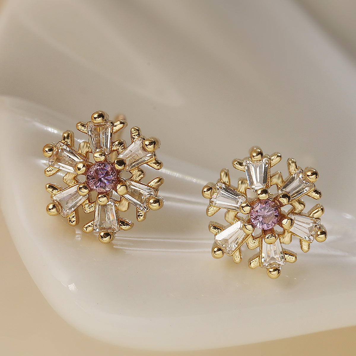 Minimalist 18K Gold Plated Brass Geometric Cubic Zirconia Stud Earrings for Women