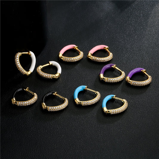 Colorful Drip Oil Gold Plated Brass Cubic Zirconia Heart Earrings for Women