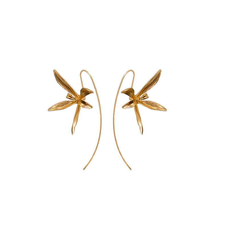 Pendientes Chic de Flor de Iris en Aleación con Acabado Galvanizado para Mujer Joyería de Moda Elegante y Ligera