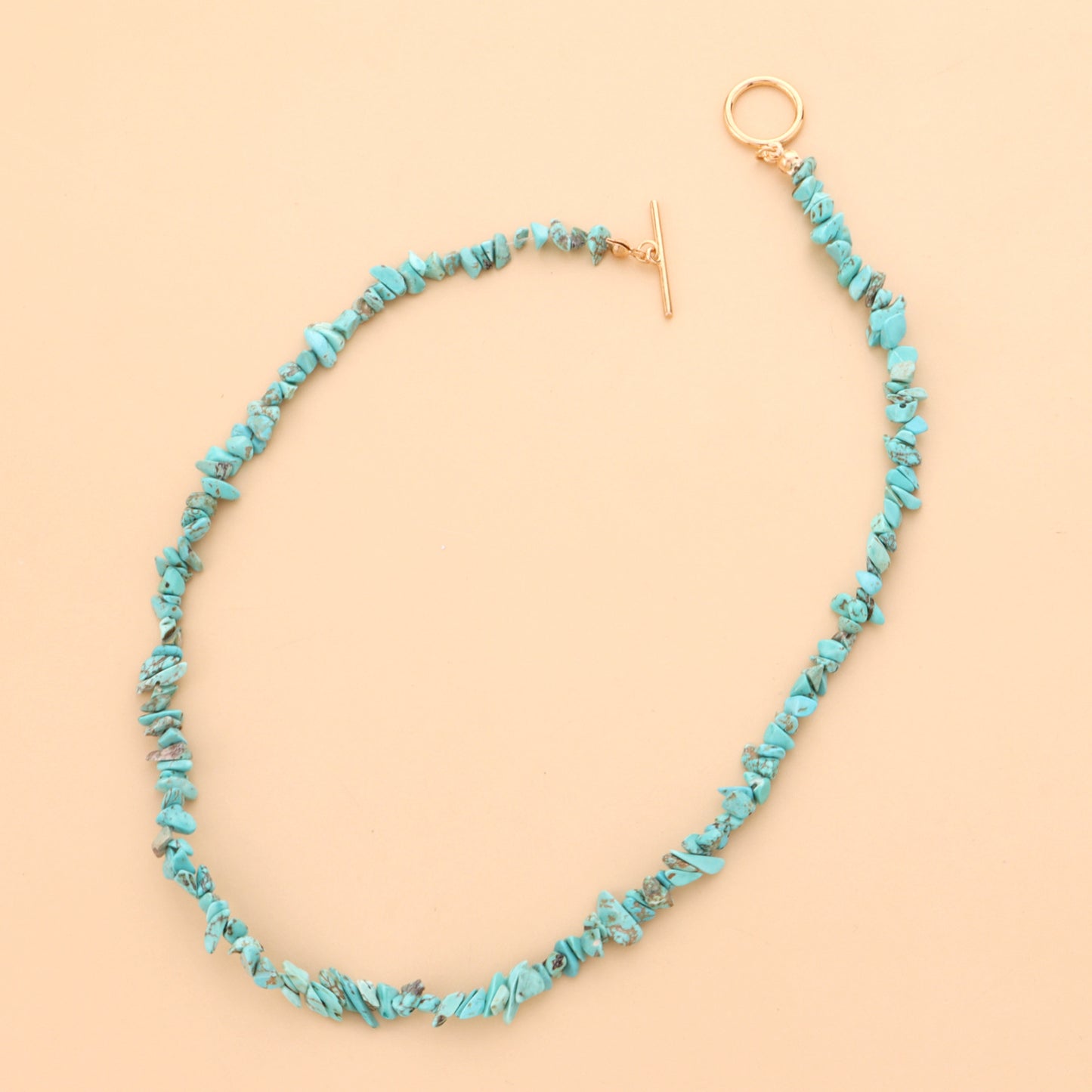 Minimalist Geometric Alloy Necklace with Mother-of-Pearl Pendant and Turquoise Accents, Electroplated Finish
