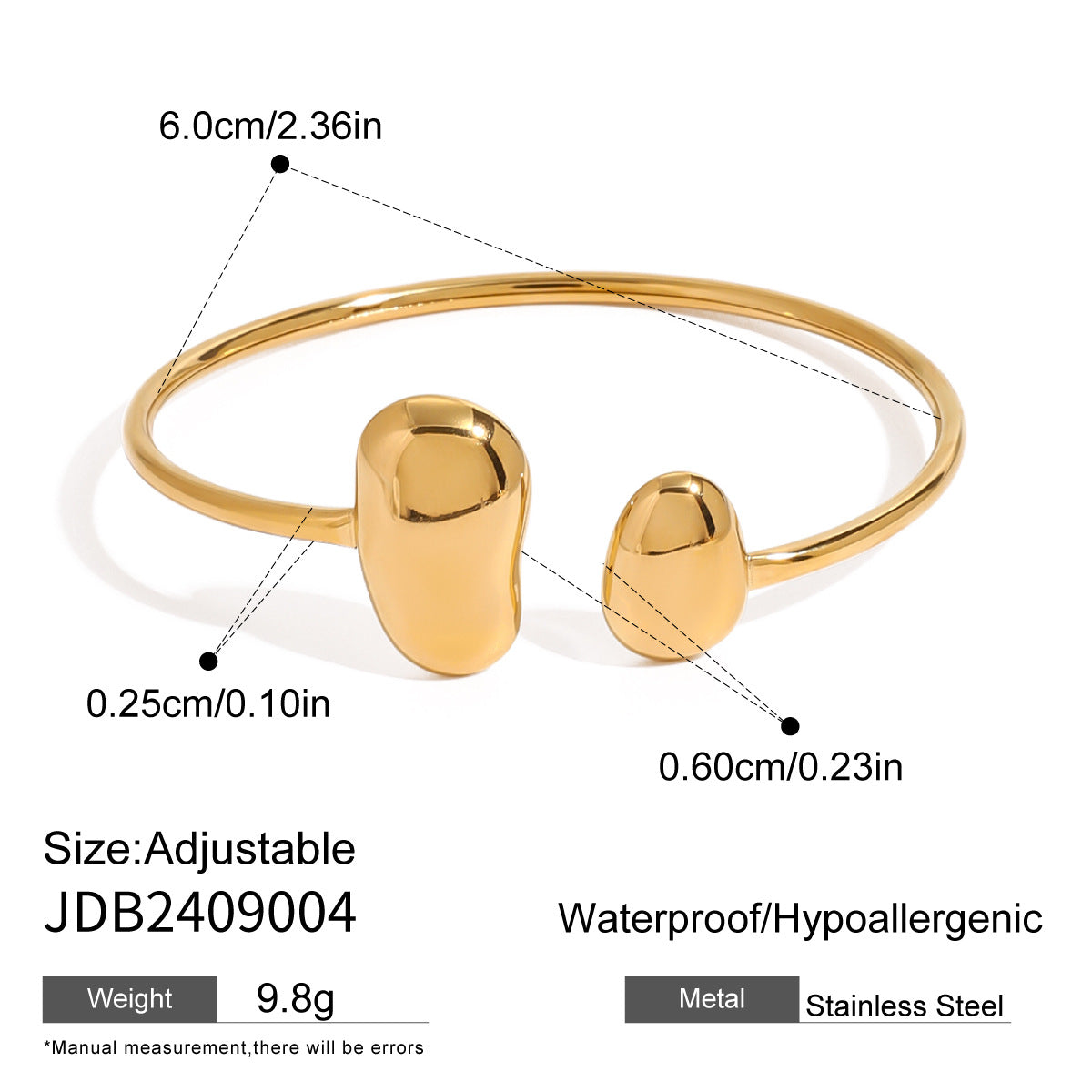 Elegante bracciale da donna in acciaio inossidabile placcato oro 18 carati a forma di goccia