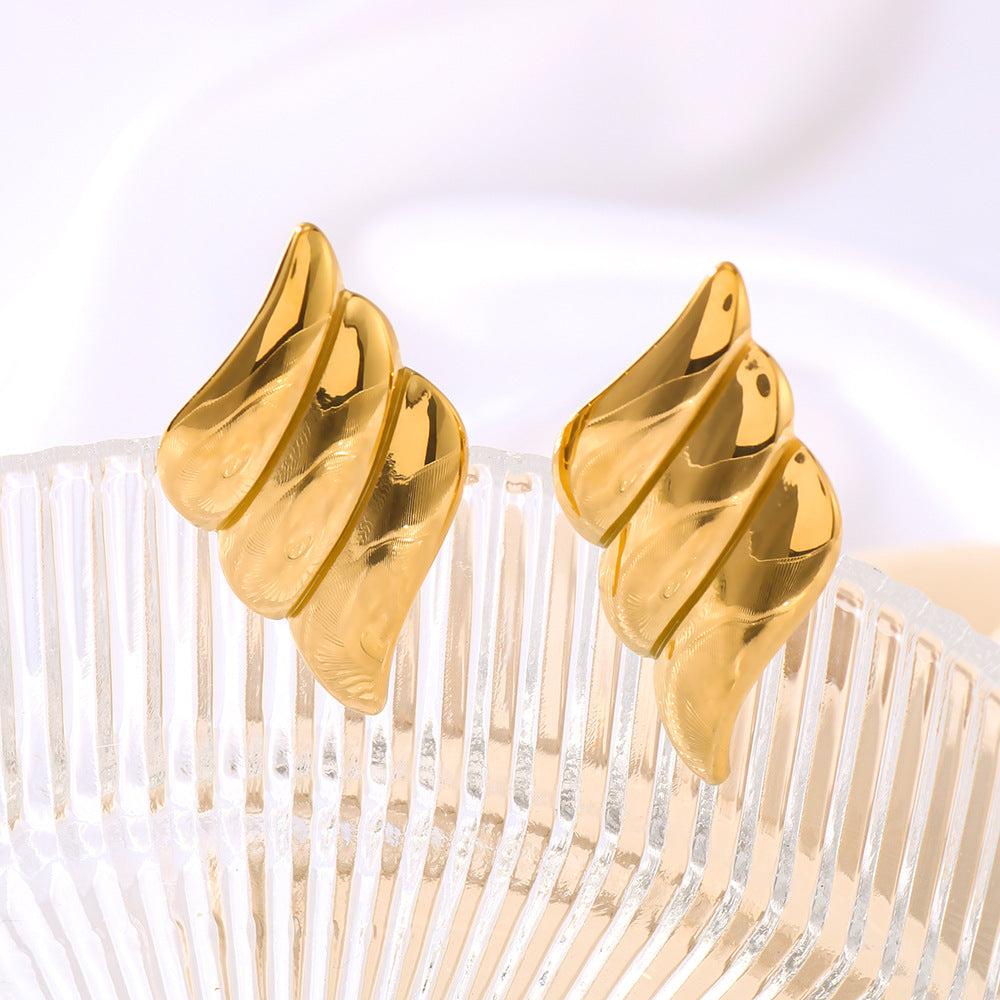 Geometric Angel Wing Stainless Steel Earrings with 18K Gold Plating for Women