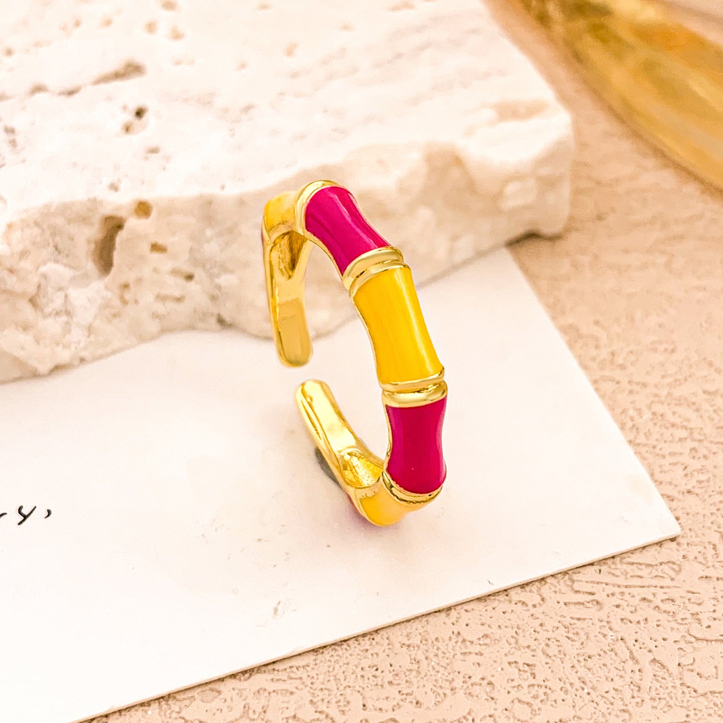 Sweet Floral Enamel Plated Alloy Ring for Women