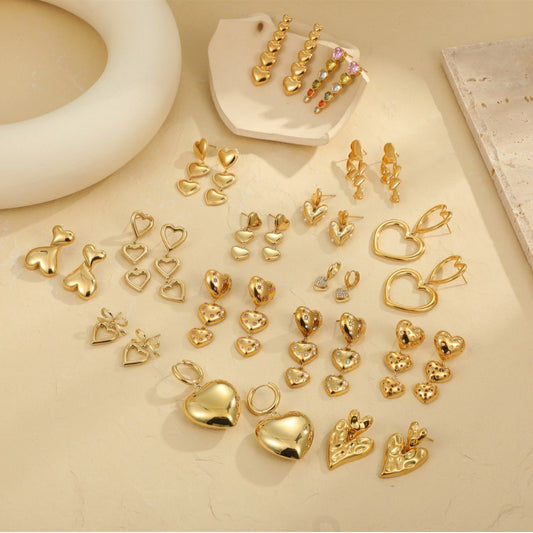 Fashion Vintage 18K Gold Plated Geometric Heart Drop Earrings for Women