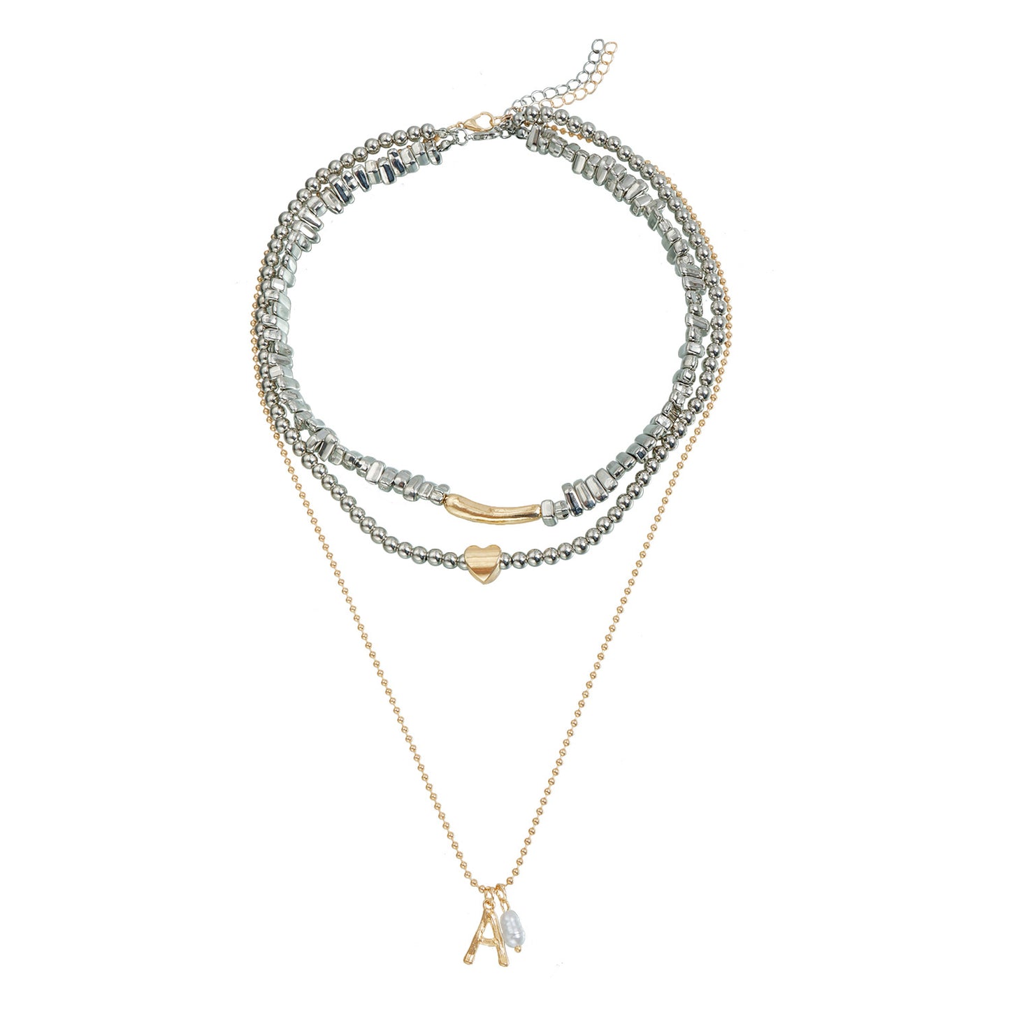 Elegant Irregular Heart Letter A Beaded Alloy Necklace for Women