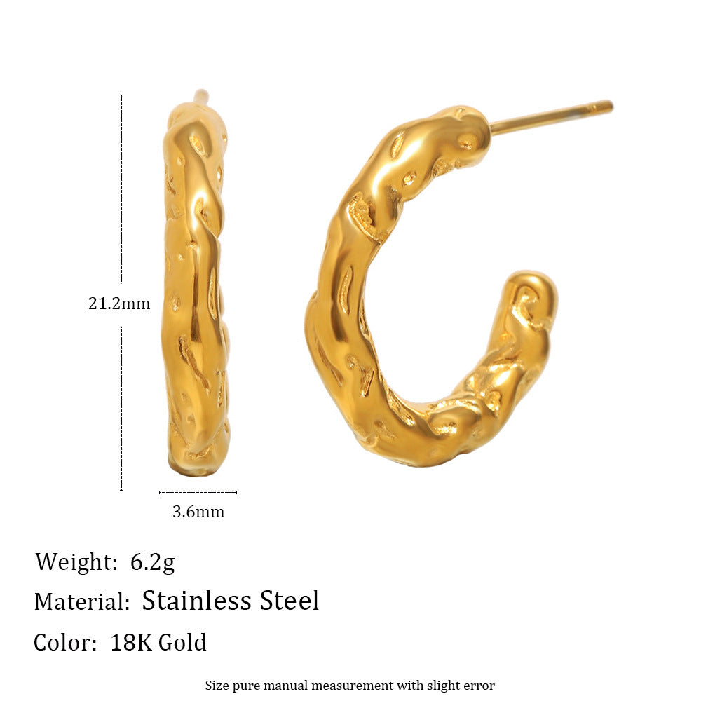 Orecchini a cerchio a forma di U geometrici irregolari da donna in acciaio inossidabile placcato oro 18K stile lusso minimalista