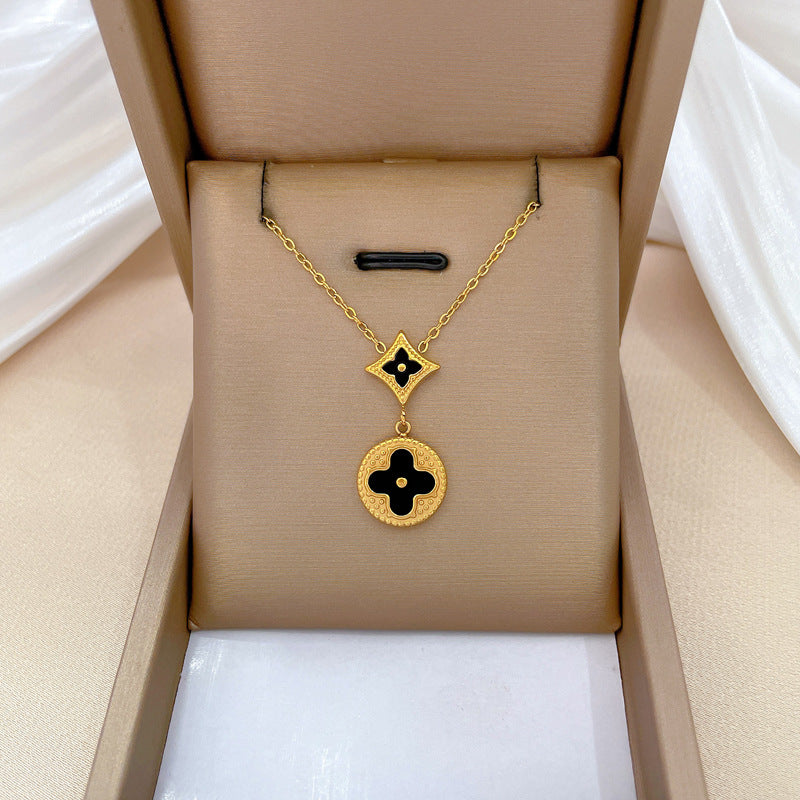 Minimalist Geometric Clover Pendant Necklace in Titanium Steel with Gold Plating for Women and Men