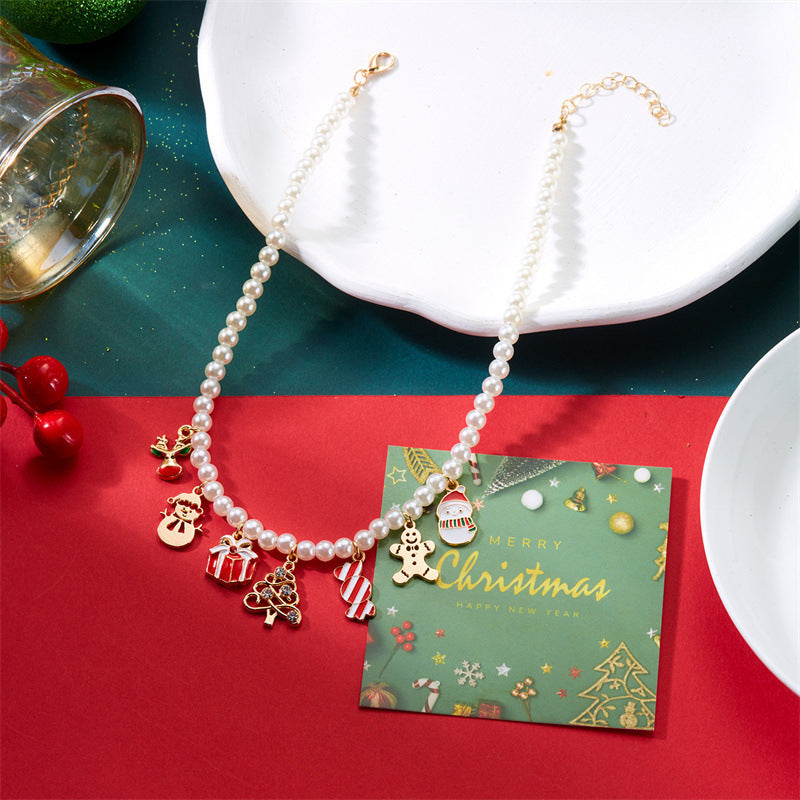 Elegant Snowflake and Christmas Tree Pendant Necklace with Imitation Pearl Accents Plated Finish for Women Holiday Jewelry