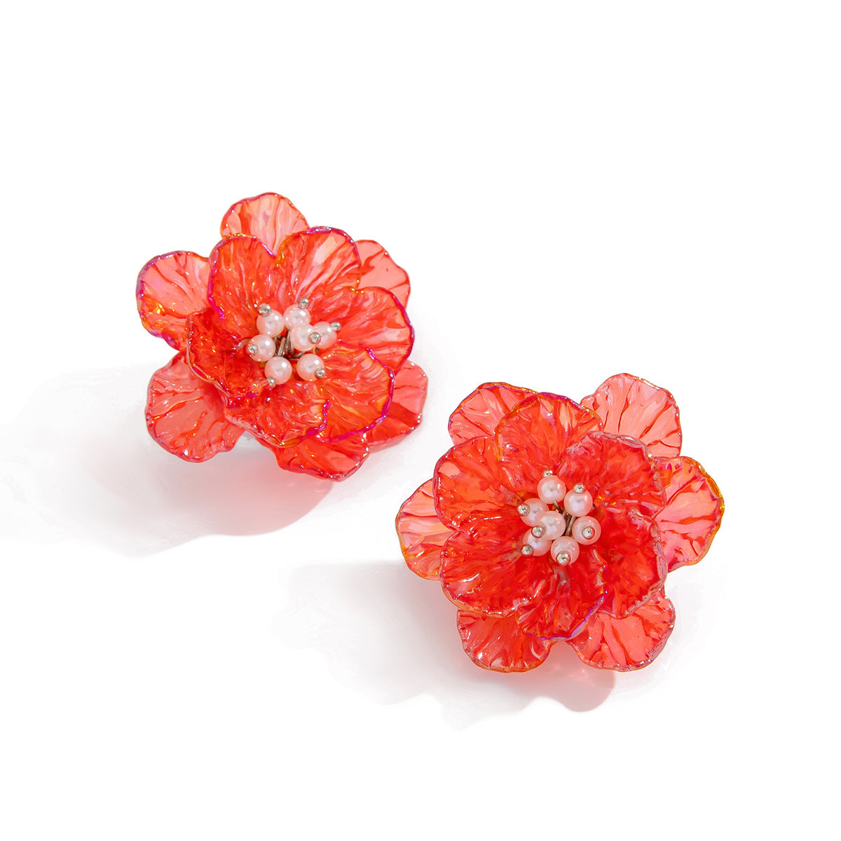 Sweet Iridescent Floral Resin Earrings with Pearl Inlay for Women