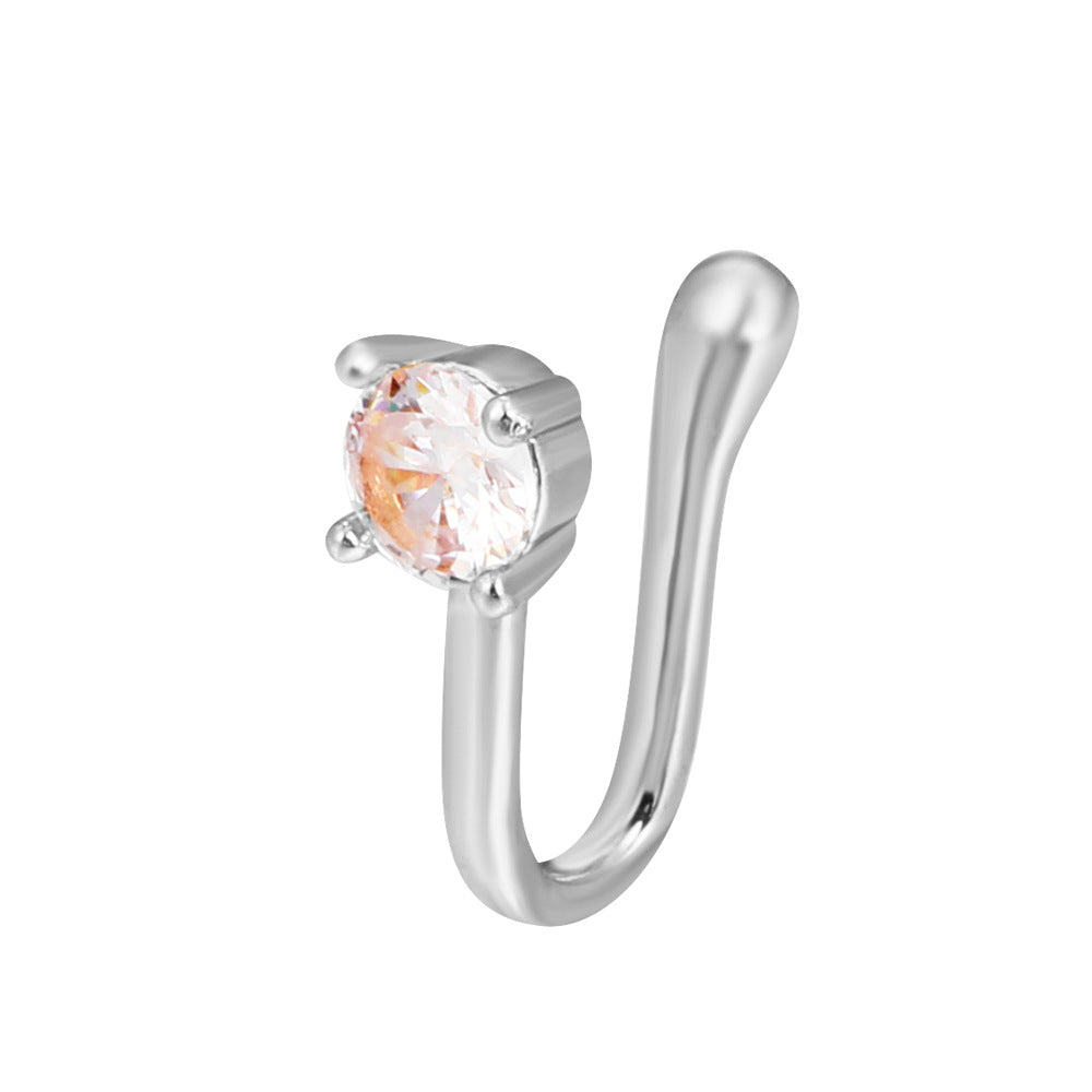Clip per il naso a forma di U con stella e cuore placcata in rame vintage con zirconia cubica