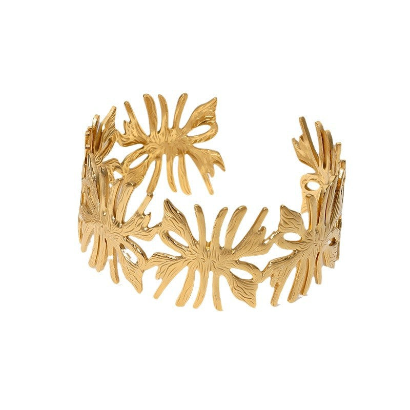 Elegante bracciale vintage da donna in acciaio inossidabile placcato, a foglia irregolare
