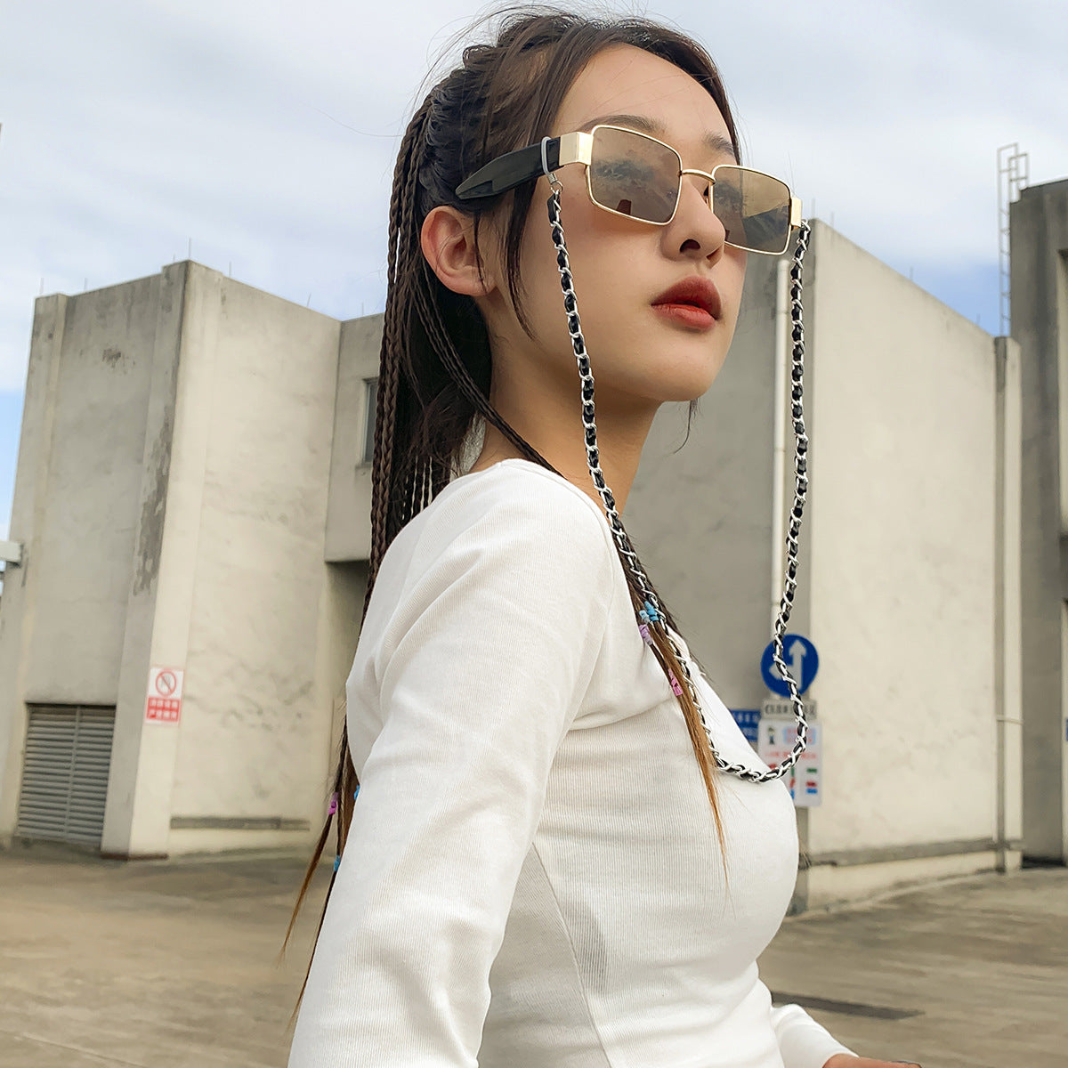Punk-Style Geometric Pendant Necklace for Women with PU-Wrapped Metal Chain and Electroplated Finish