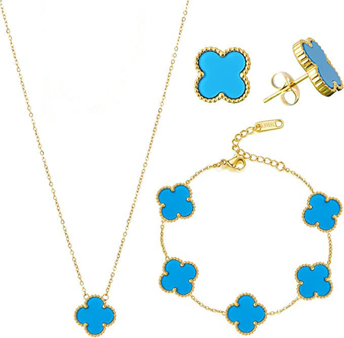 Pulsera minimalista de acero de titanio con forma de trébol e incrustaciones de nácar para mujer
