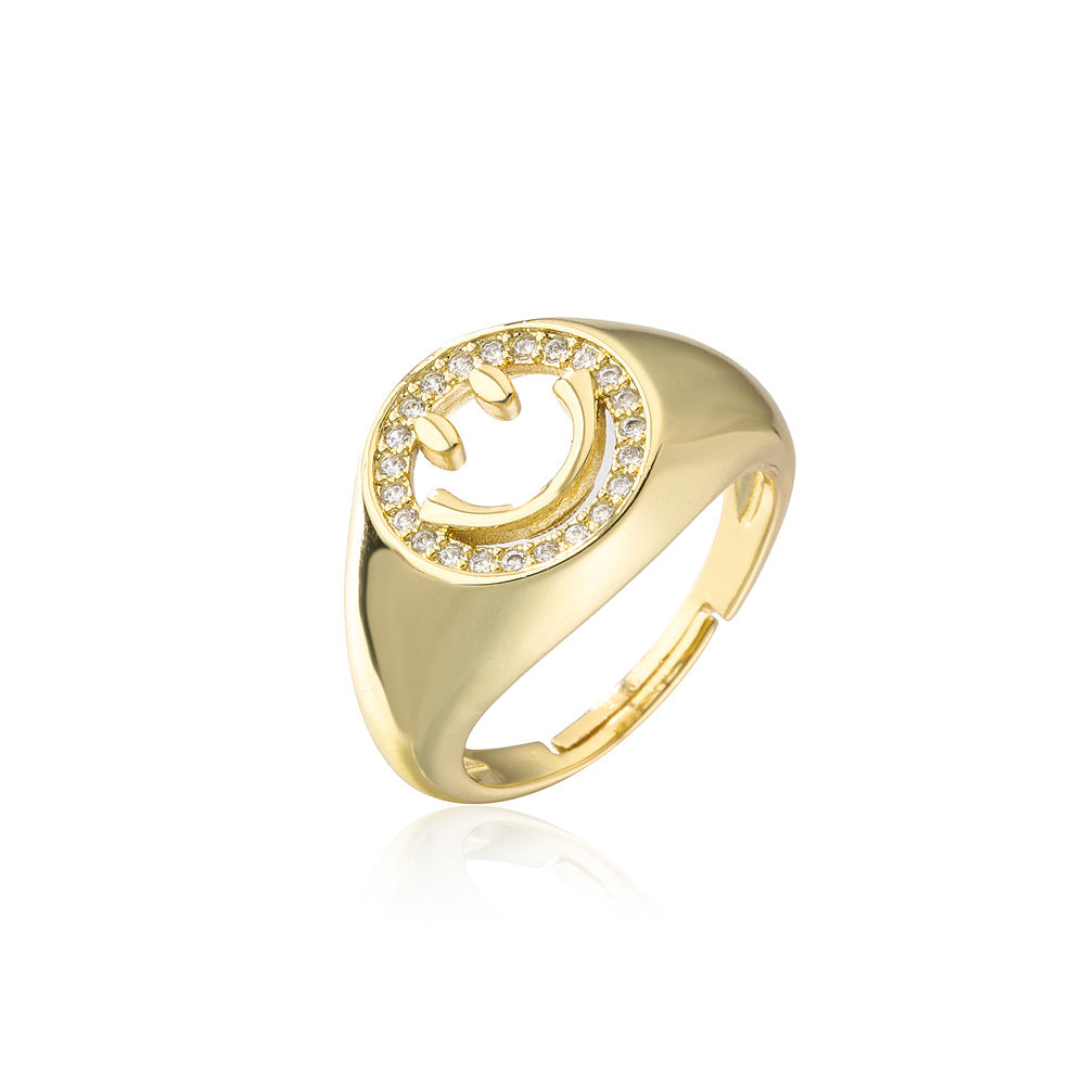 Gold Plated Brass Geometric Ring with Cubic Zirconia Inlay for Women