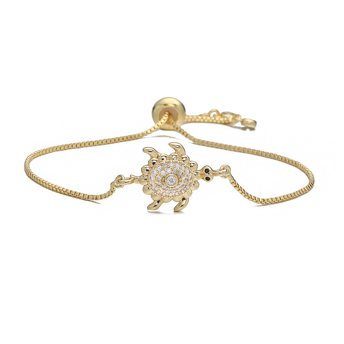 Vintage Luxury Geometric Animal Micro-Inlaid Cubic Zirconia Brass Turtle Bracelet for Women