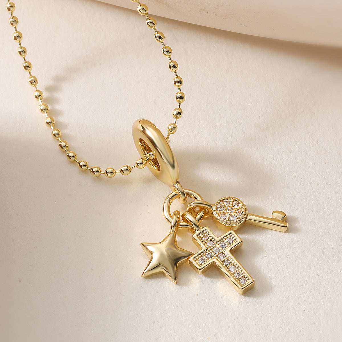 Minimalist Gold Plated Brass Cross Pendant Necklace with Micro-Inlay for Women